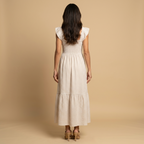 Vestido Largo Vichy de Algodón con Volantes | Marina