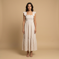 Vestido Largo Vichy de Algodón con Volantes | Marina