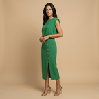 Vestido Midi con Botones Dorados y Hombros Estructurados | Noelia