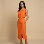 Vestido Midi con Botones Dorados y Hombros Estructurados | Noelia
