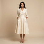 Vestido Midi Cruzado Evasé con Bolsillos | Paula