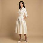 Vestido Midi Cruzado Evasé con Bolsillos | Paula