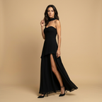 Vestido de Fiesta Palabra de Honor Asimétrico con Abertura | Irene
