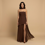 Vestido de Fiesta Palabra de Honor Asimétrico con Abertura | Irene