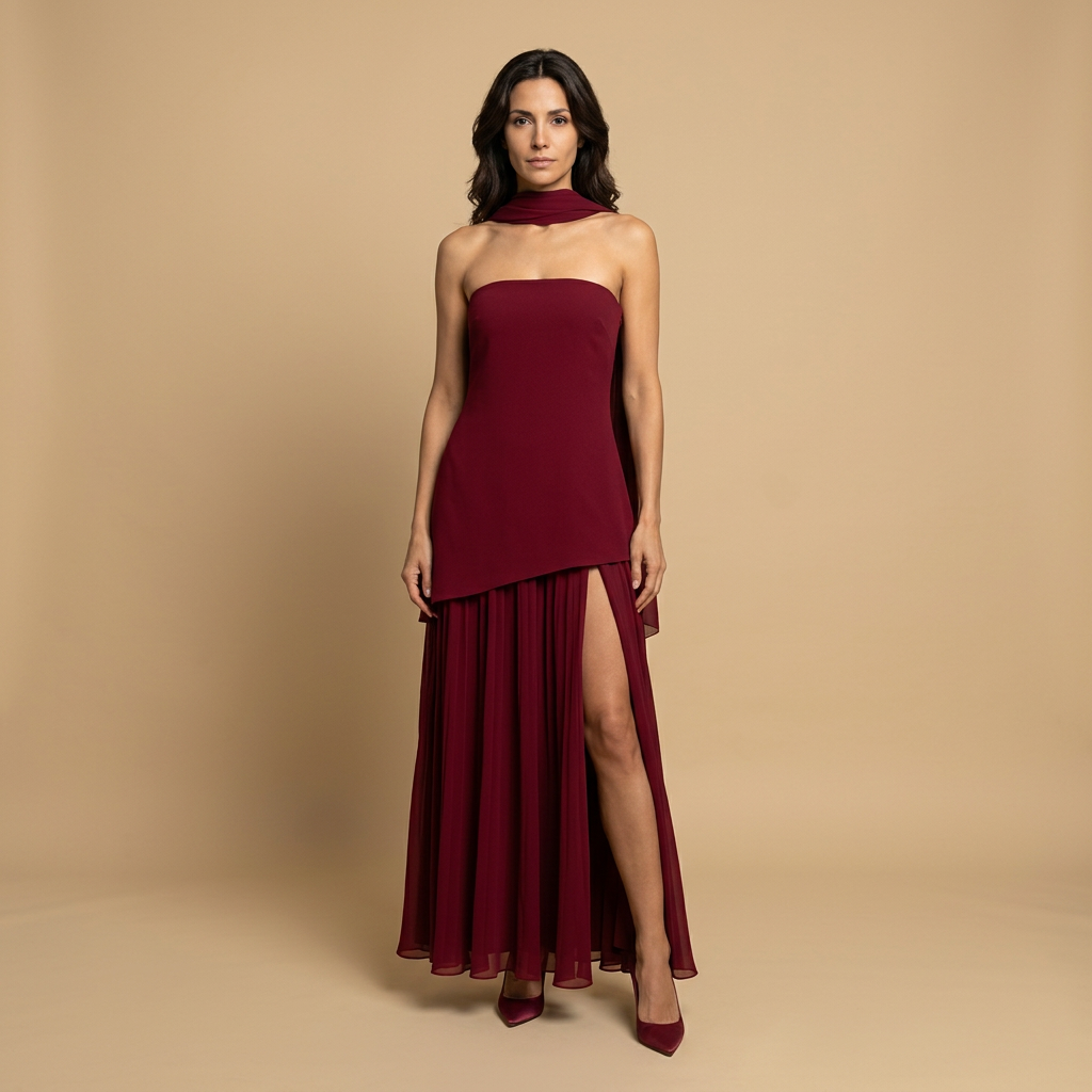 Vestido de Fiesta Palabra de Honor Asimétrico con Abertura | Irene