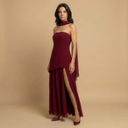 Vestido de Fiesta Palabra de Honor Asimétrico con Abertura | Irene