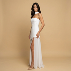 Vestido de Fiesta Palabra de Honor Asimétrico con Abertura | Irene