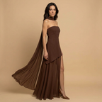 Vestido de Fiesta Palabra de Honor Asimétrico con Abertura | Irene