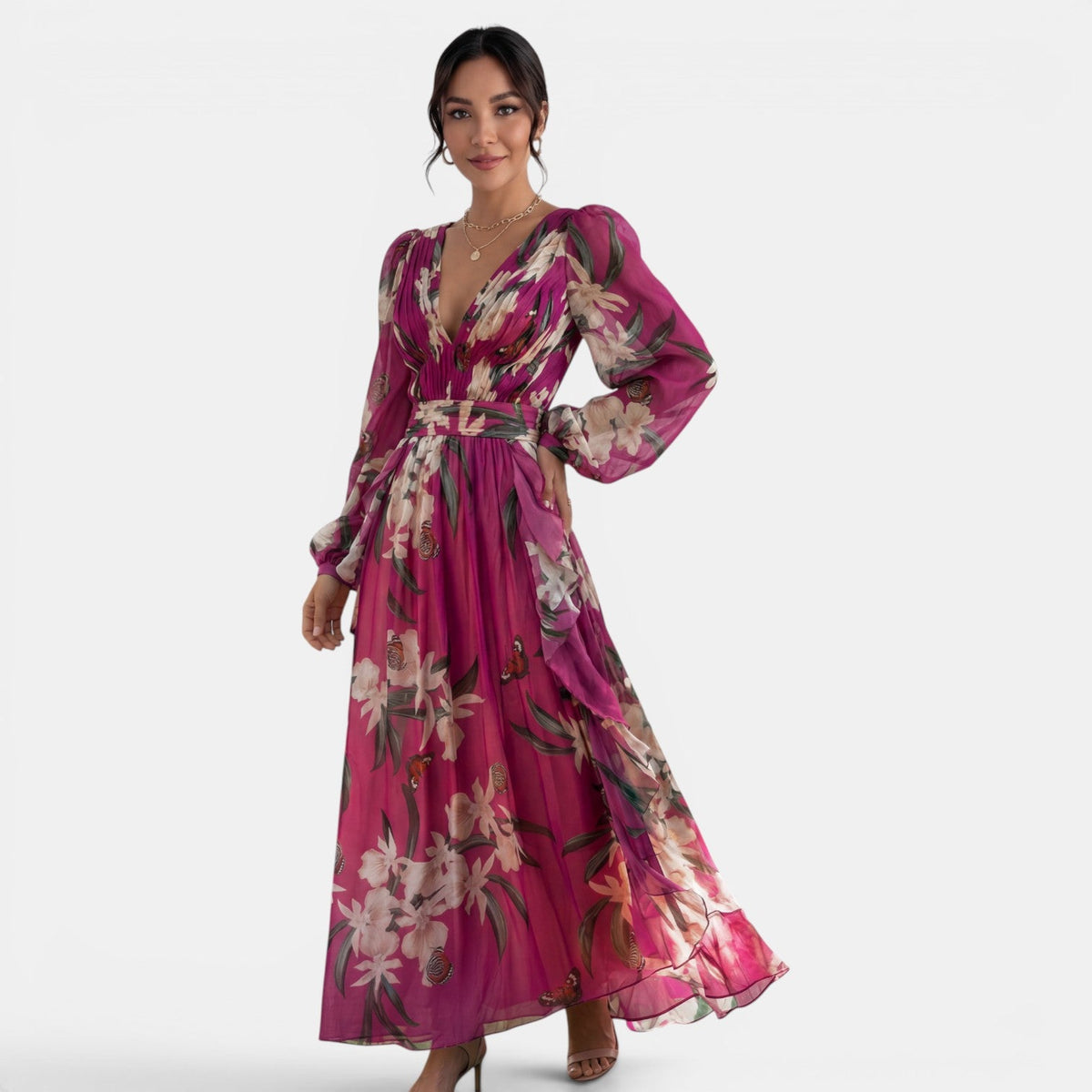 Vestido Maxi Floral Mujer Escote V
