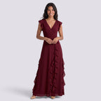Vestido Largo Fiesta Mujer Escote en V Plisado con Abertura | Elegante