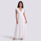 Vestido Largo Fiesta Mujer Escote en V Plisado con Abertura | Elegante