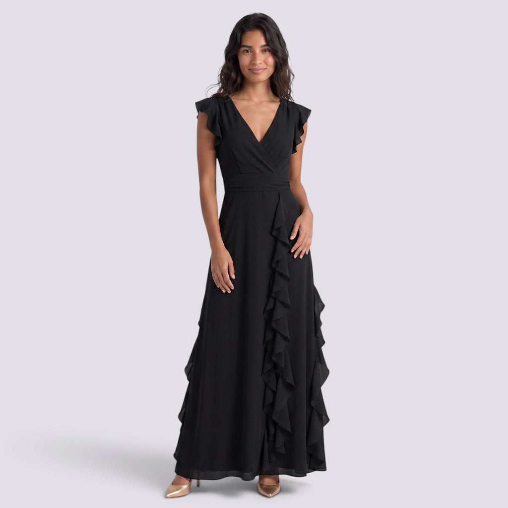 Vestido Largo Fiesta Mujer Escote en V Plisado con Abertura | Elegante