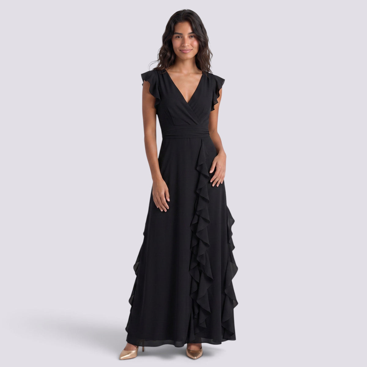 Vestido Largo Fiesta Mujer Escote en V Plisado con Abertura | Elegante