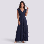 Vestido Largo Fiesta Mujer Escote en V Plisado con Abertura | Elegante