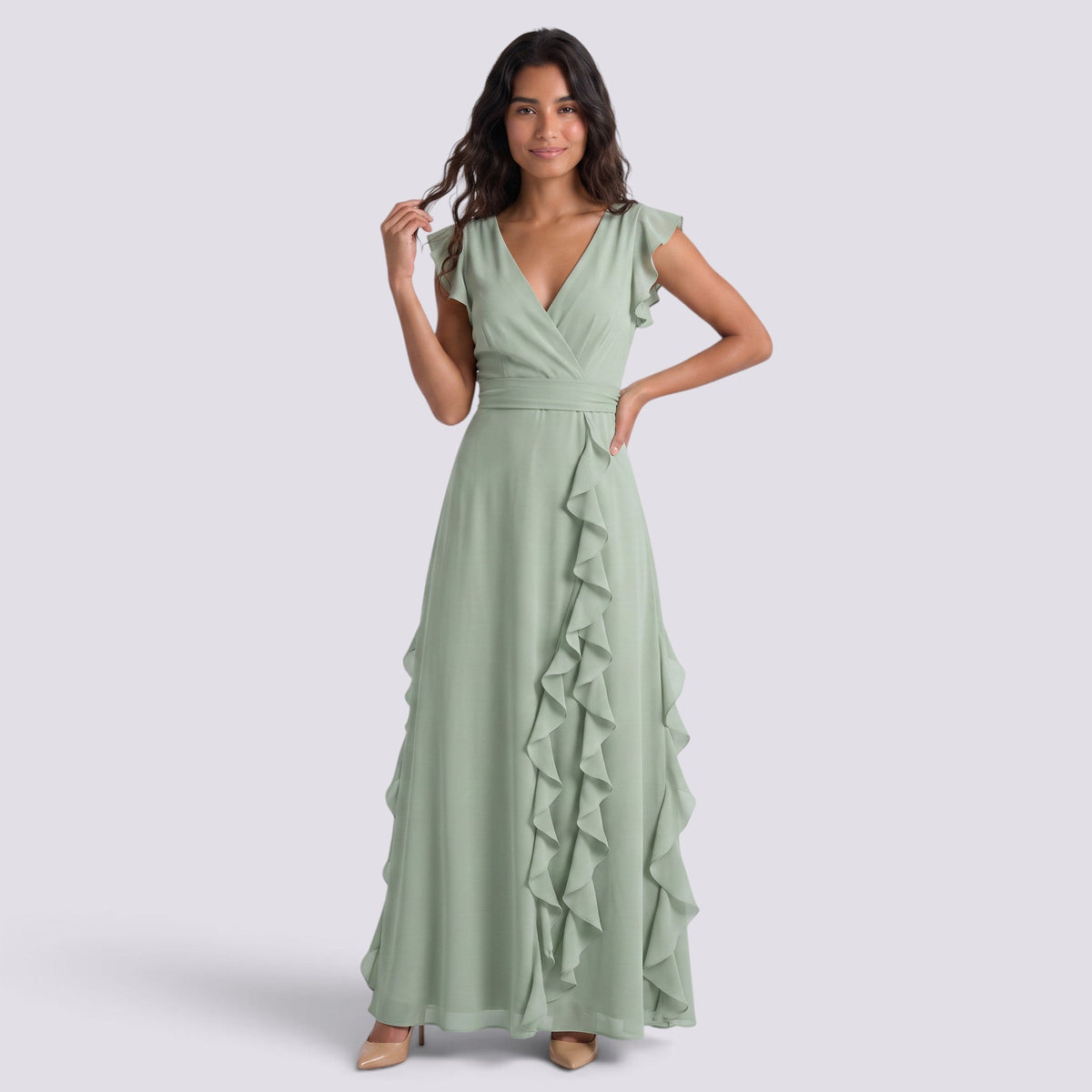 Vestido Largo Fiesta Mujer Escote en V Plisado con Abertura | Elegante