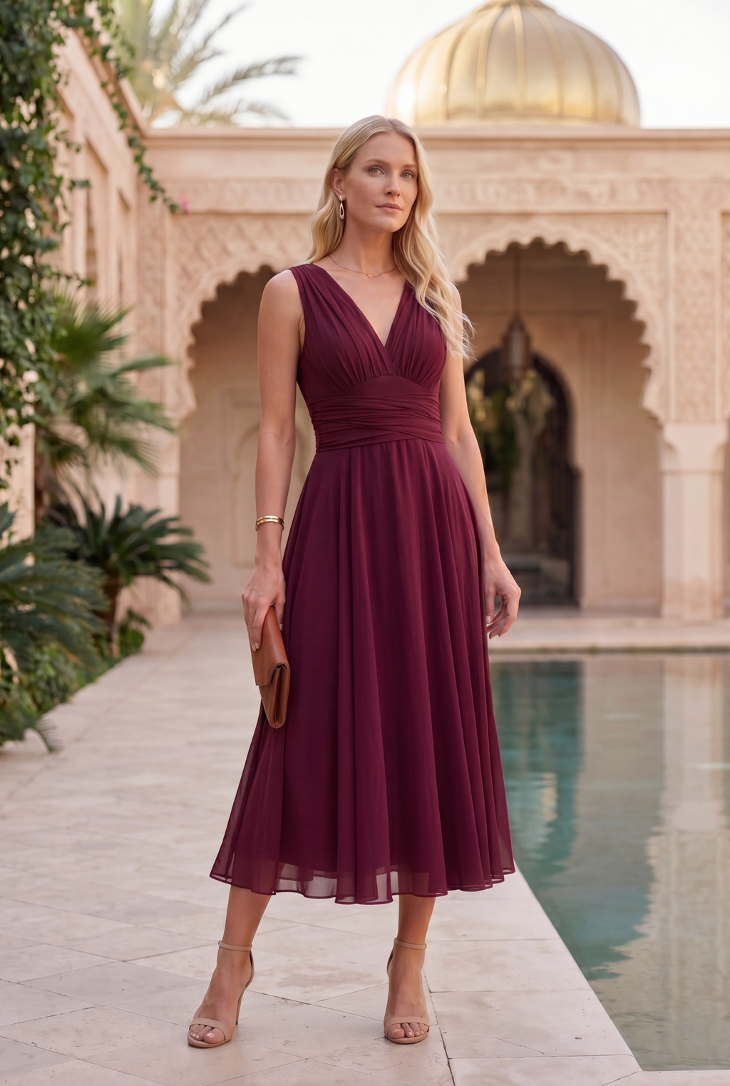 Vestido Midi Multiposición Burdeos para Invitada | Murano