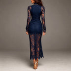 Vestido de Noche de Encaje Floral con Cuello Alto Mujer | Hester