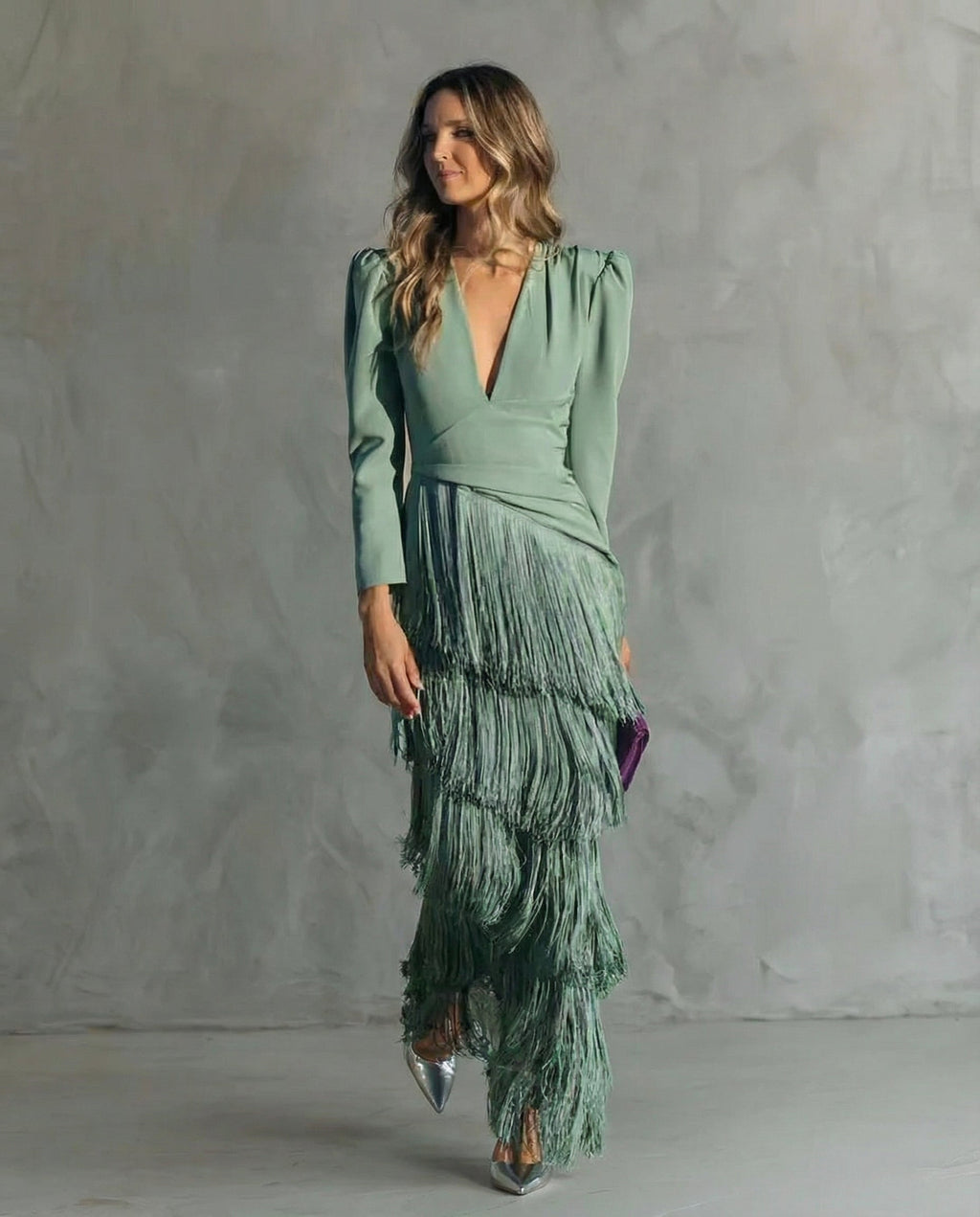 Vestido Elegante con Mangas de Flecos para Mujer