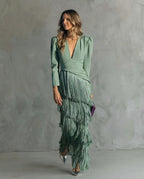 Vestido Elegante con Mangas de Flecos para Mujer