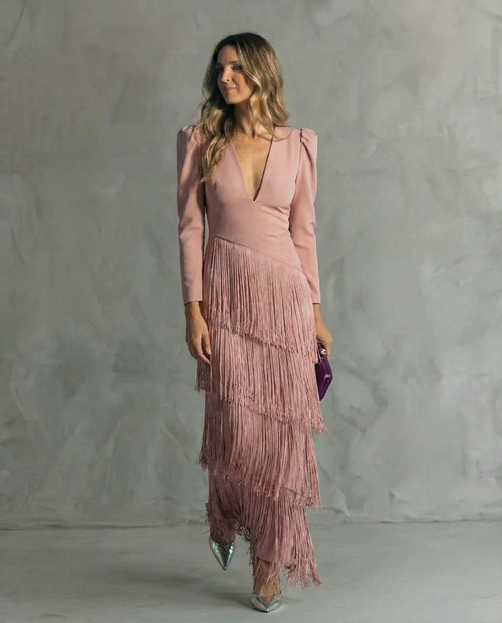 Vestido Elegante con Mangas de Flecos para Mujer
