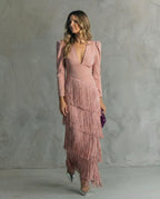 Vestido Elegante con Mangas de Flecos para Mujer