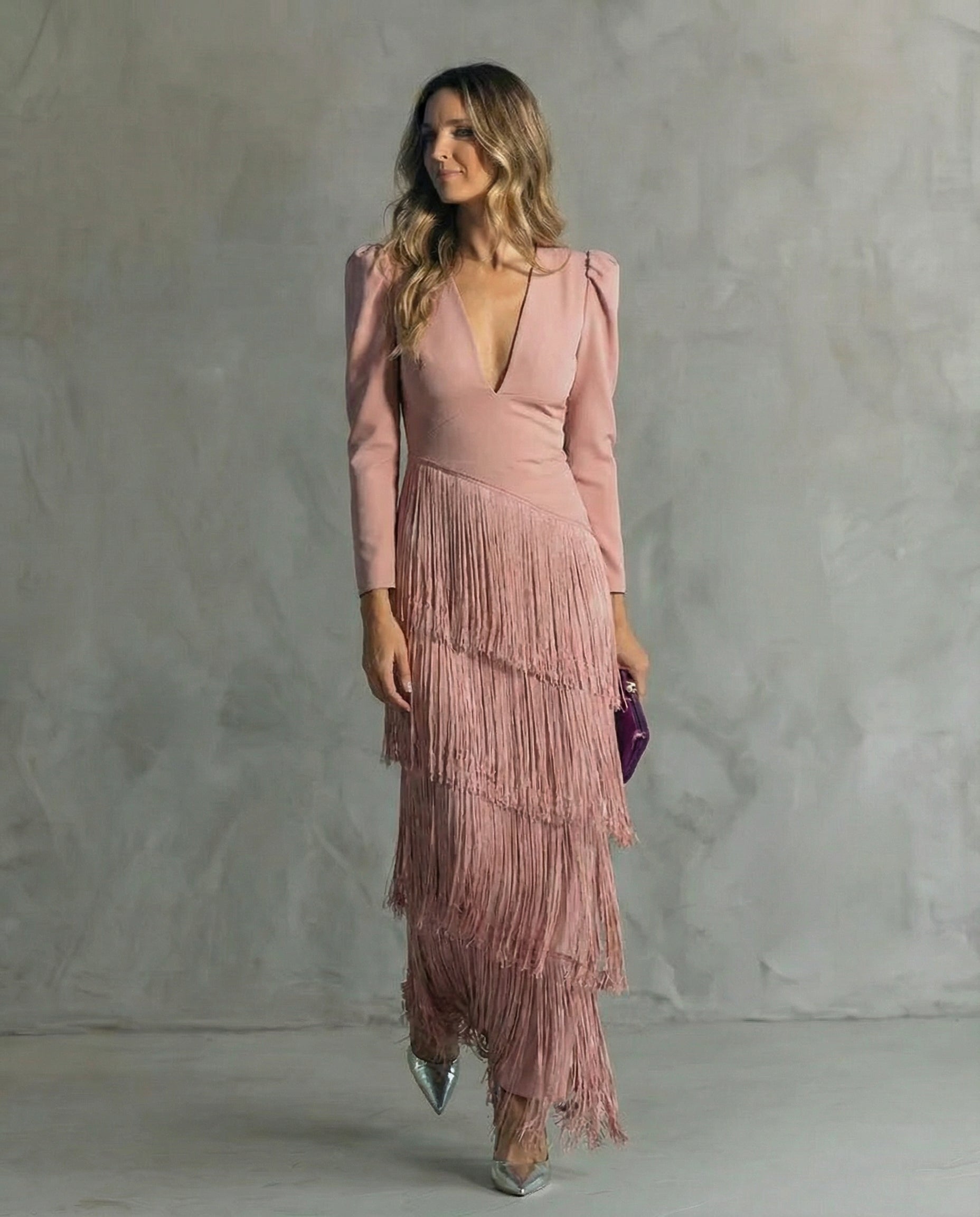Vestido Elegante con Mangas de Flecos para Mujer