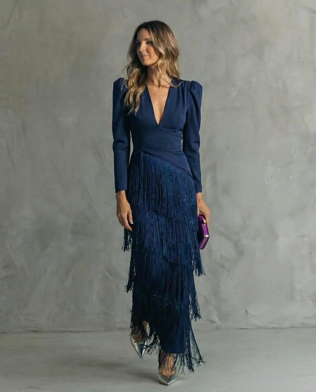 Vestido Elegante con Mangas de Flecos para Mujer