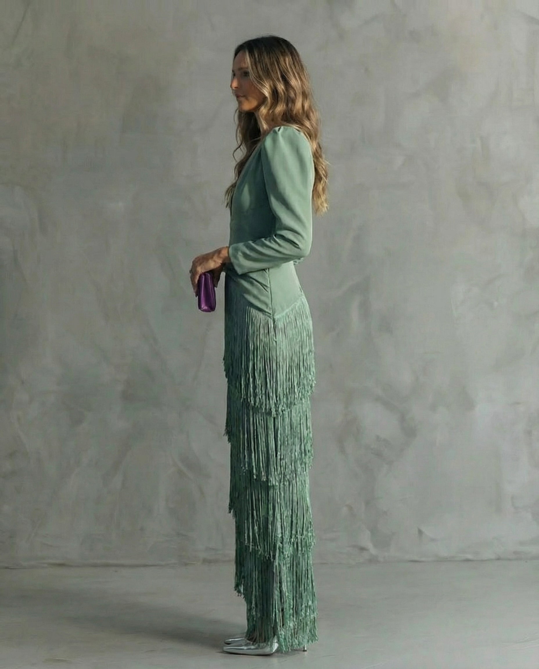 Vestido Elegante con Mangas de Flecos para Mujer