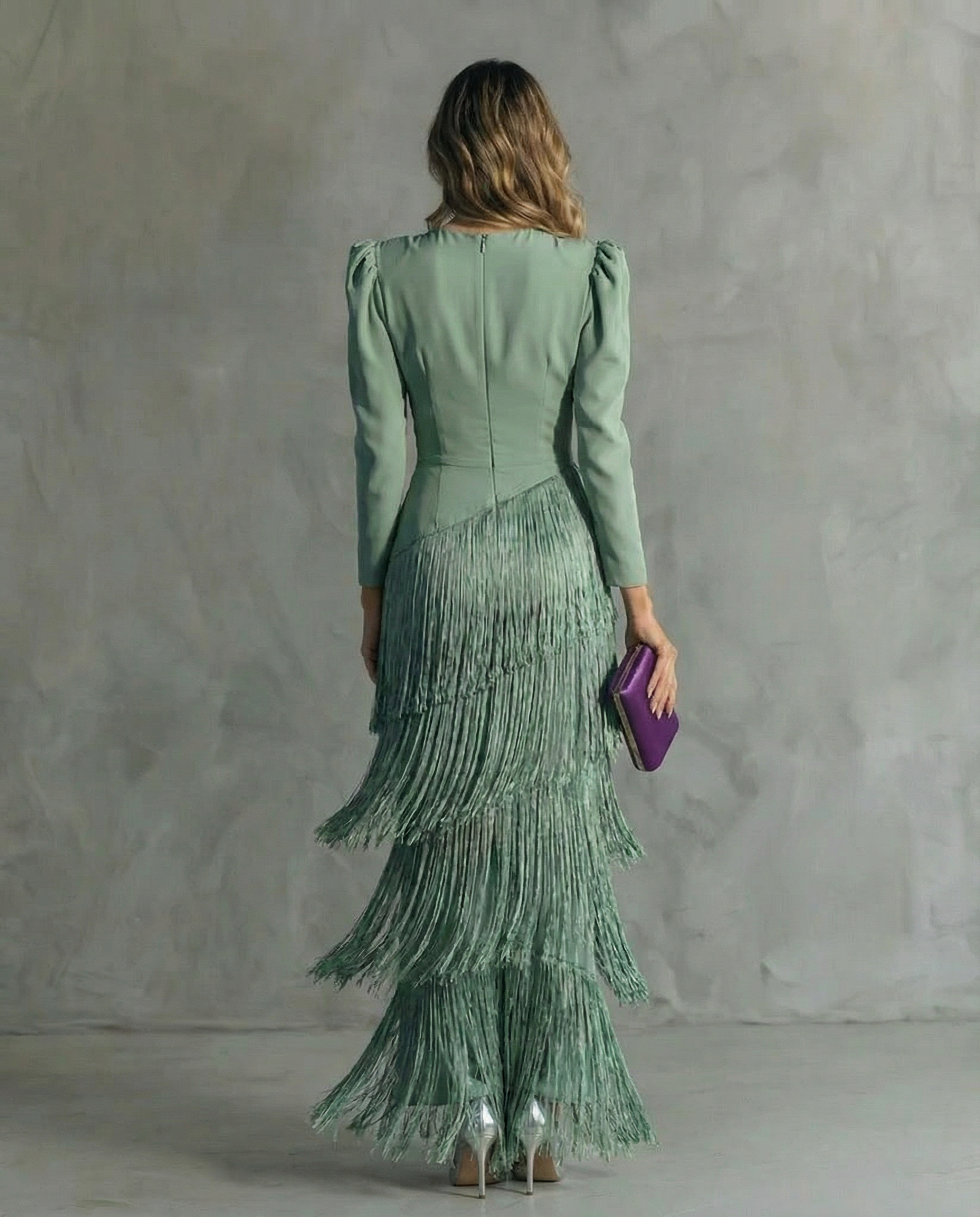 Vestido Elegante con Mangas de Flecos para Mujer
