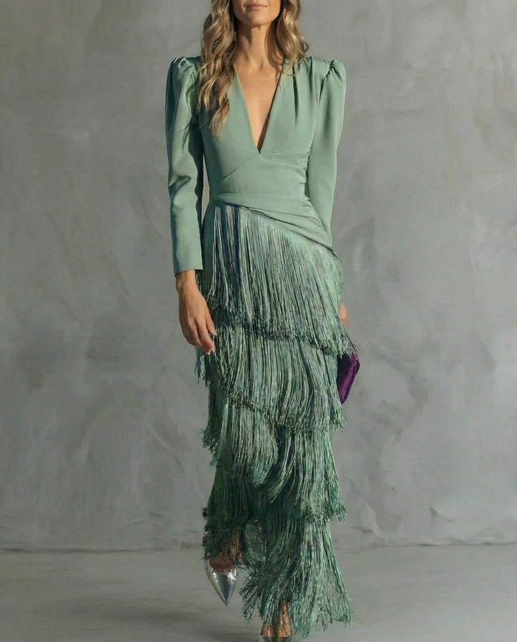 Vestido Elegante con Mangas de Flecos para Mujer