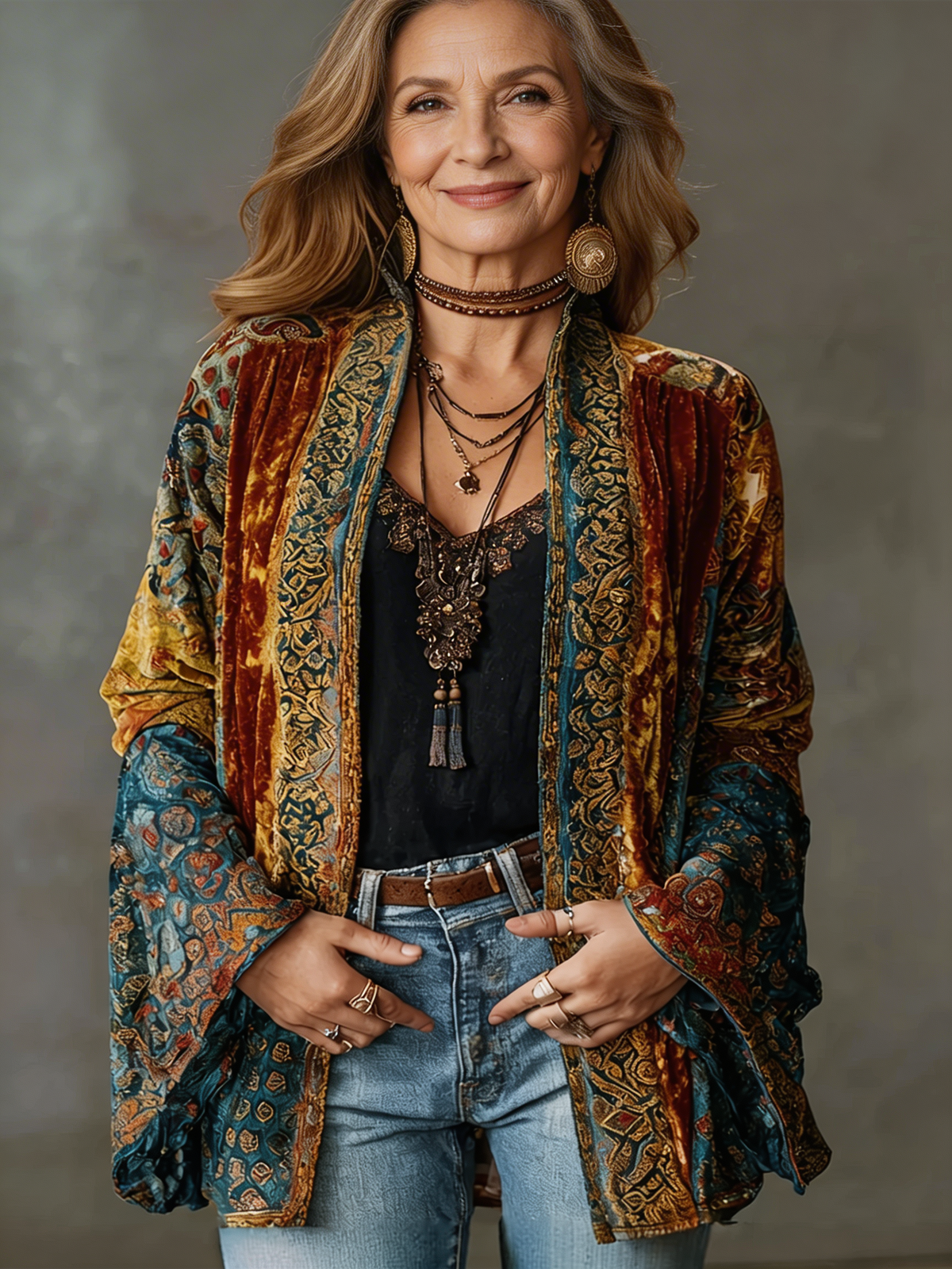 Kimono Chaqueta Boho Estampado Mujer | Amara