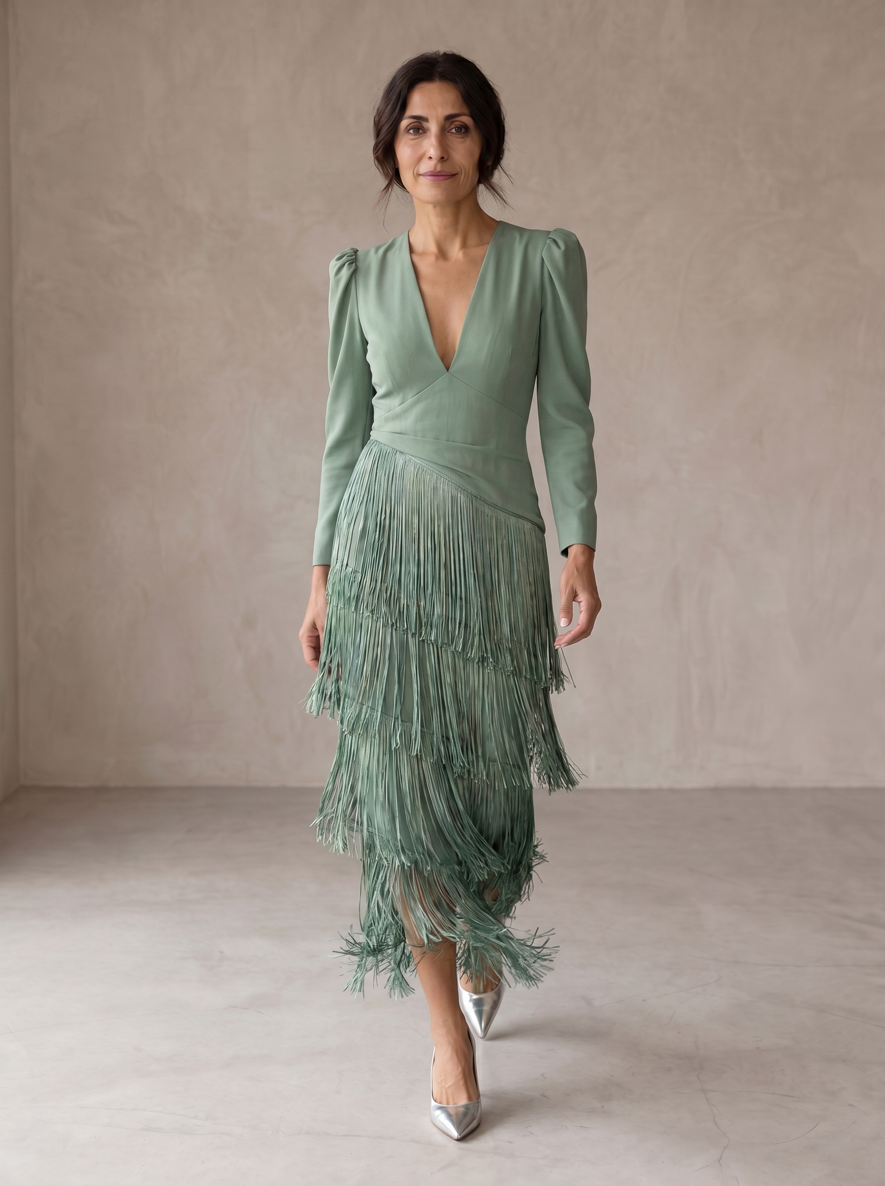 Vestido Elegante con Mangas de Flecos para Mujer