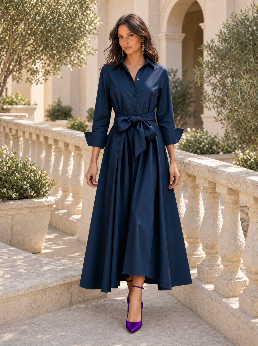 Vestido Camisero Largo Mujer Corte en A con Cinturón | Olivia