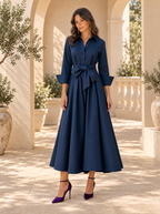 Vestido Camisero Largo Mujer Corte en A con Cinturón | Olivia