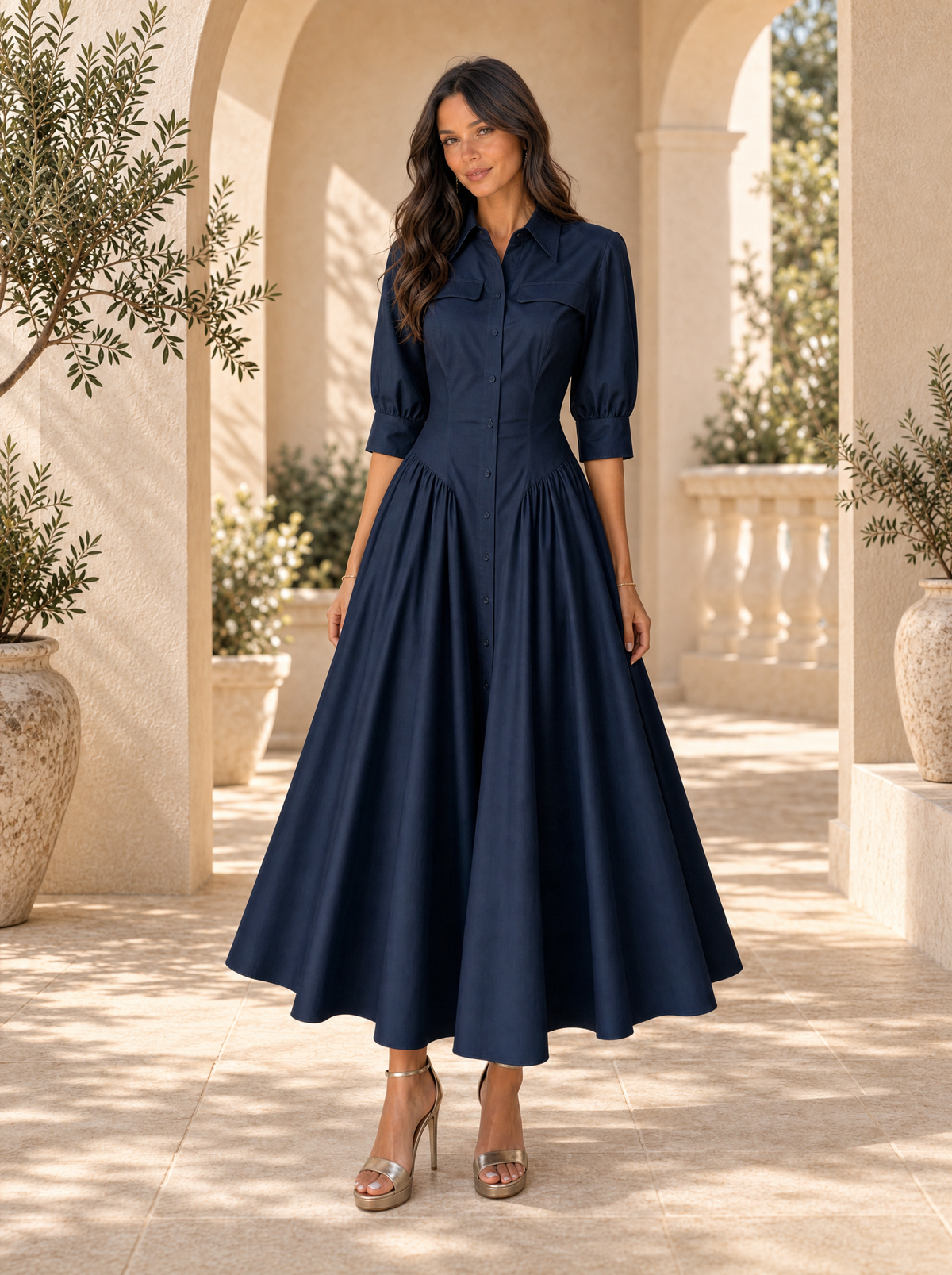 Vestido Camisero Algodón Lino Talle Alto Mujer | Luna Cruz
