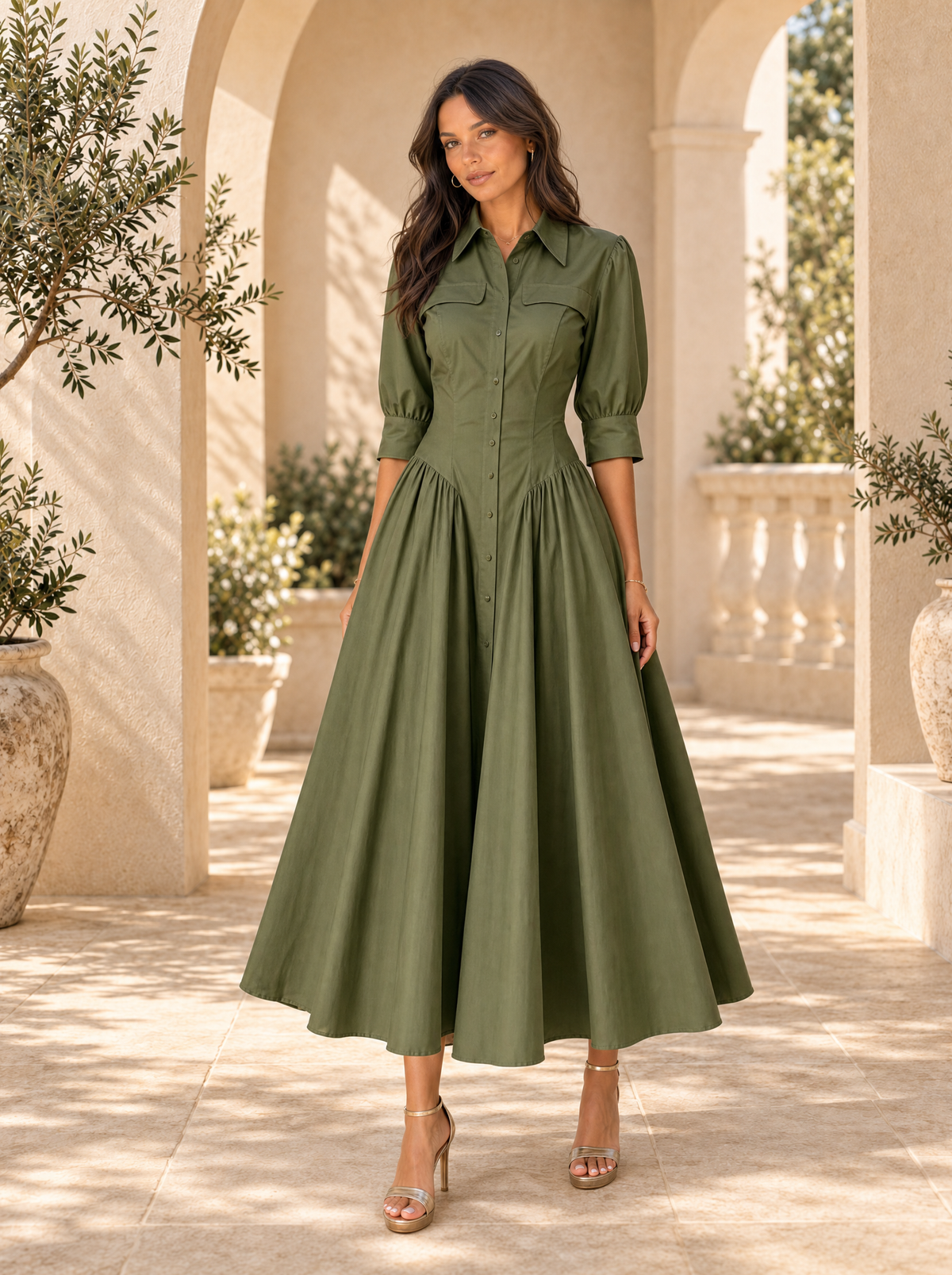 Vestido Camisero Algodón Lino Talle Alto Mujer | Luna Cruz