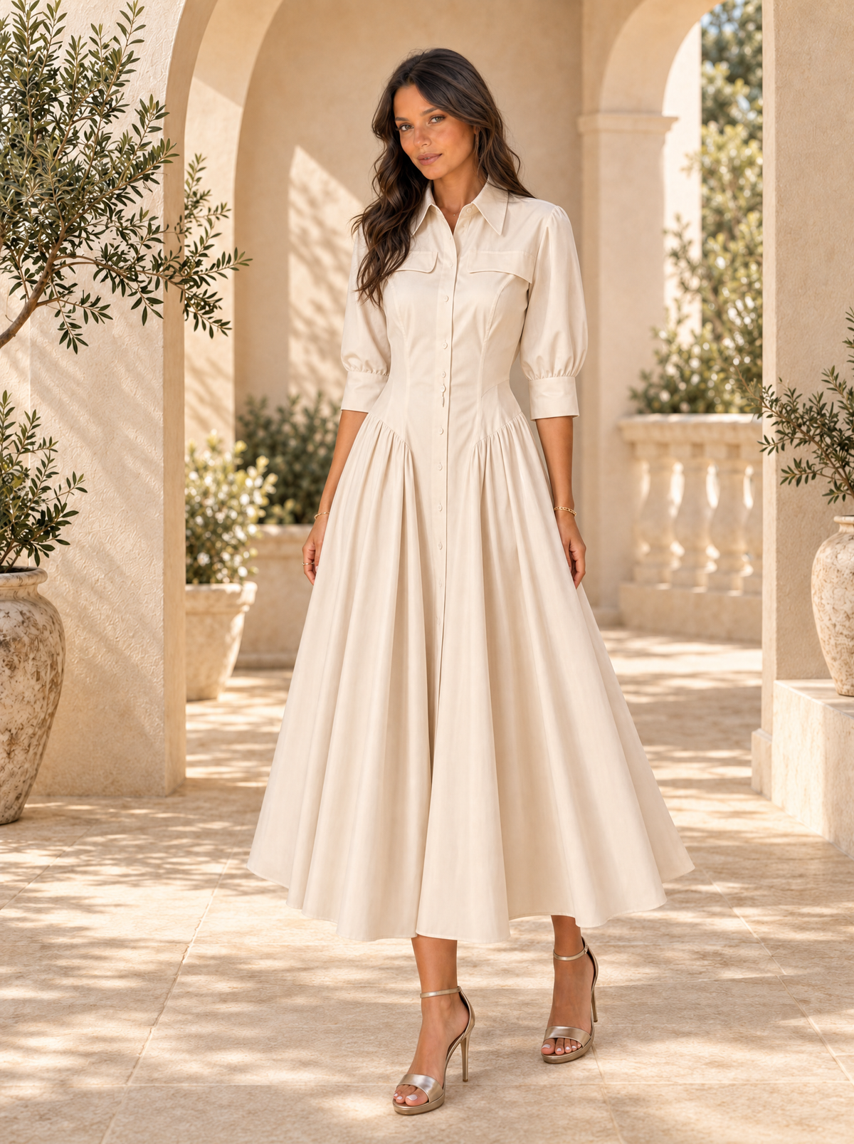 Vestido Camisero Algodón Lino Talle Alto Mujer | Luna Cruz