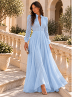 Vestido Largo de Novia Sencillo Mujer Manga Larga Botones | Ariadna