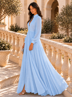 Vestido Largo de Novia Sencillo Mujer Manga Larga Botones | Ariadna