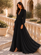 Vestido Largo de Novia Sencillo Mujer Manga Larga Botones | Ariadna
