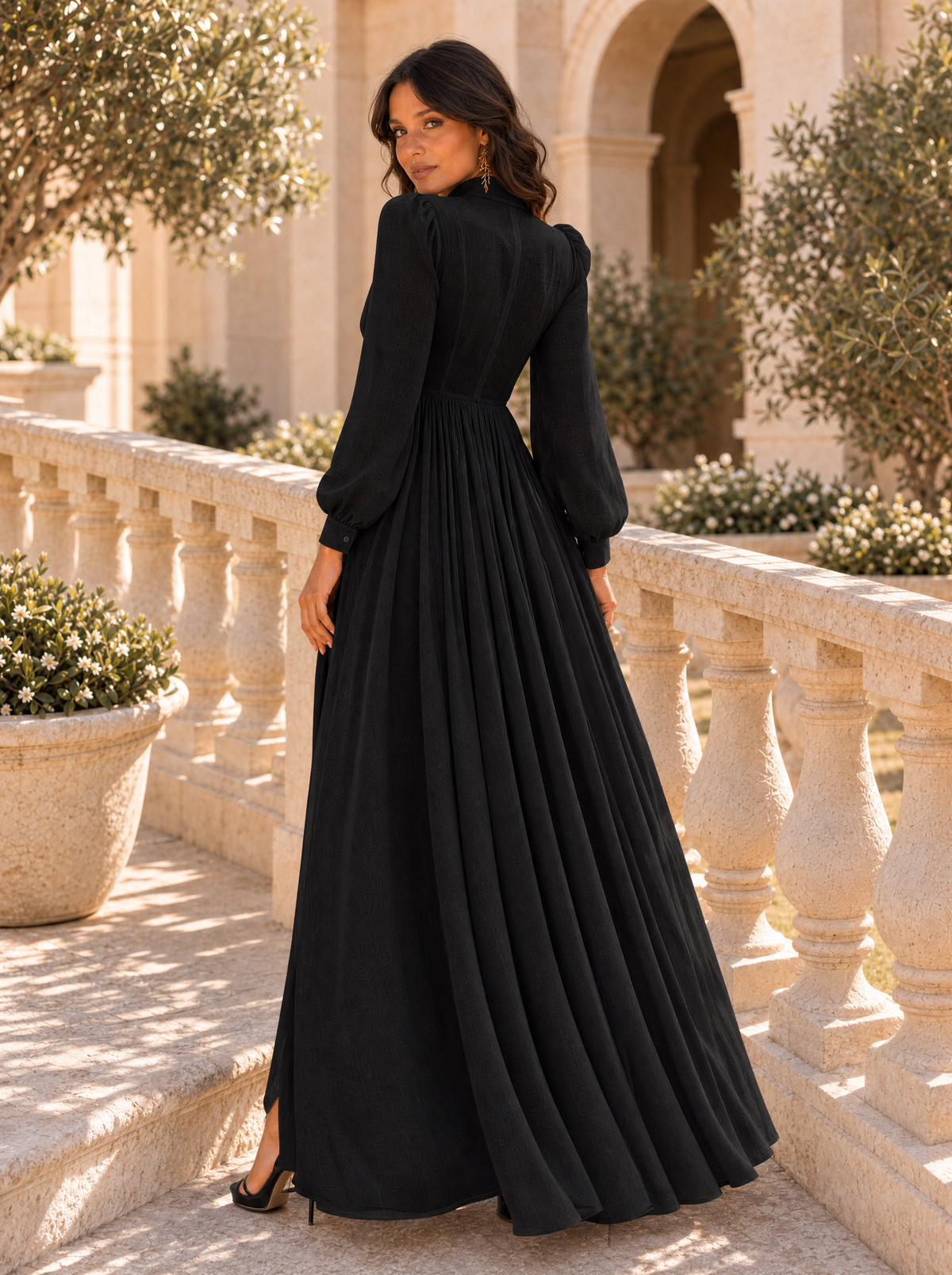 Vestido Largo de Novia Sencillo Mujer Manga Larga Botones | Ariadna
