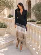 Vestido Largo Maxi con Flecos y Escote V Mujer | Odelina
