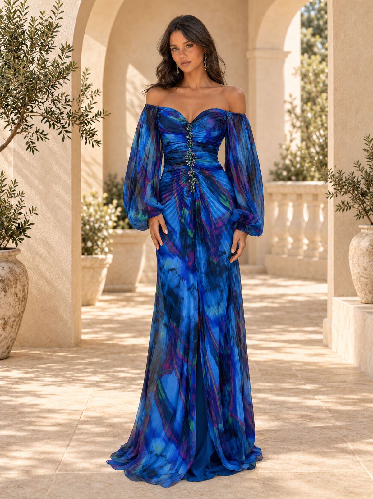 Vestido Floral con escote en V para mujer Eventos  | Ludovica
