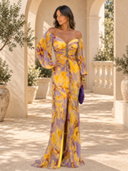 Vestido Floral con escote en V para mujer Eventos  | Ludovica