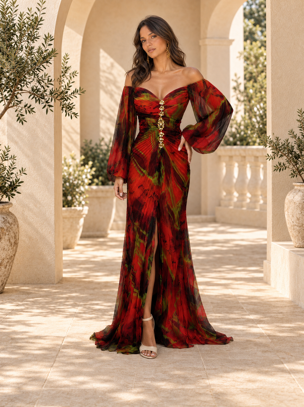 Vestido Floral con escote en V para mujer Eventos  | Ludovica