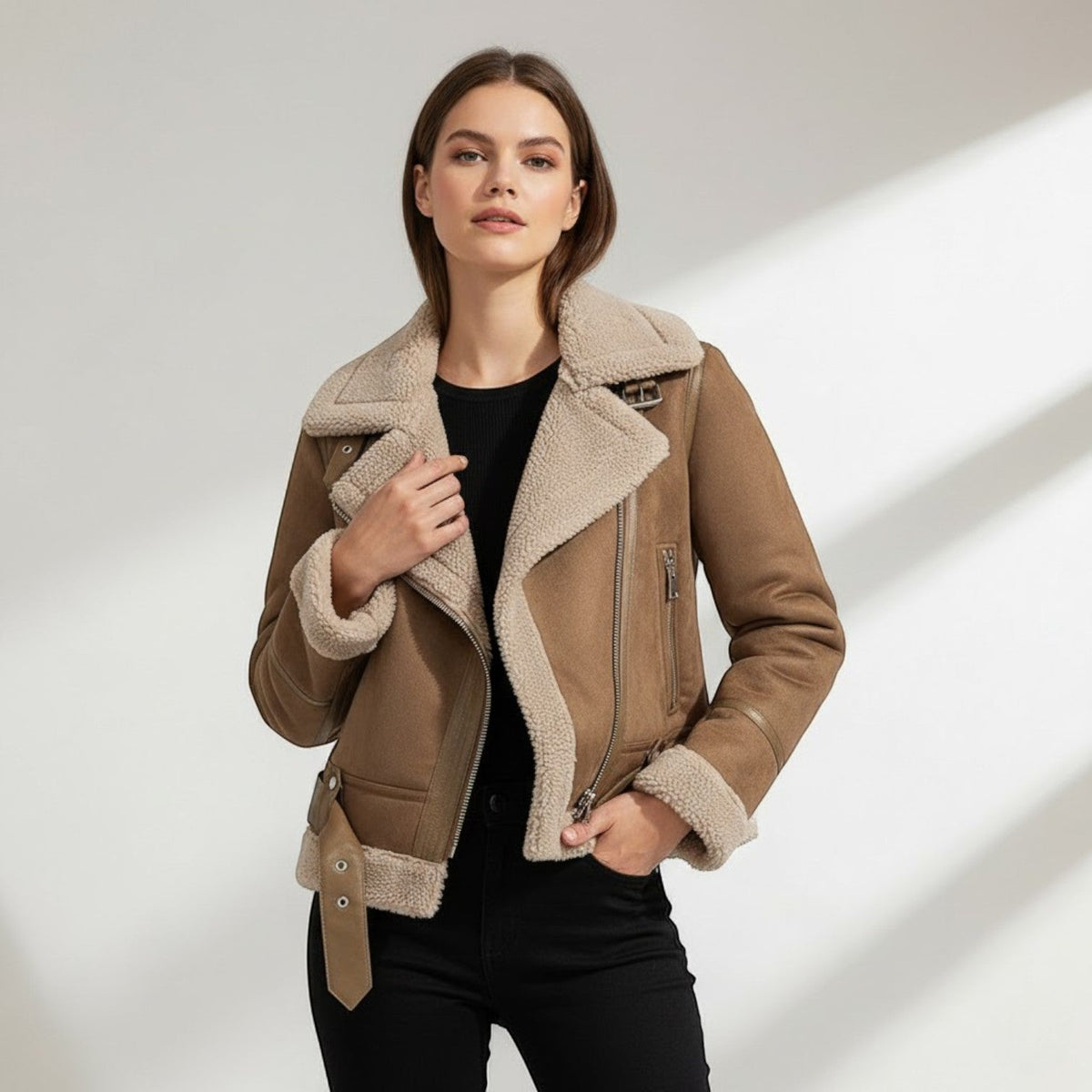 Chaqueta de ante para mujer – corte estructurado