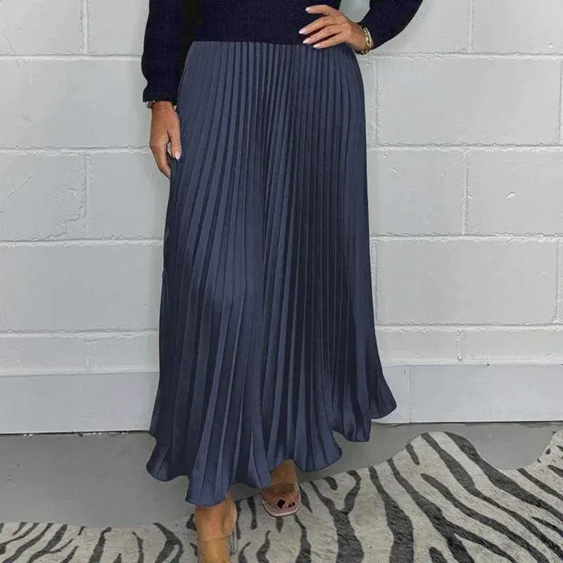 Vestido maxi con jersey y falda plisada | Clau
