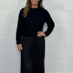 Vestido maxi con jersey y falda plisada | Clau