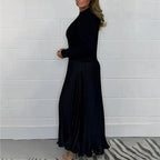 Vestido maxi con jersey y falda plisada | Clau