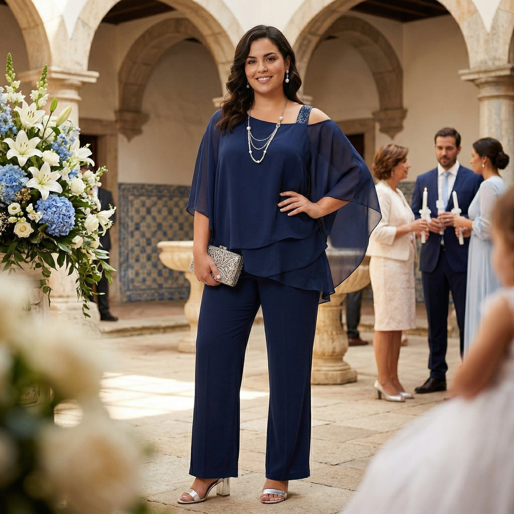 Conjunto Elegante de Gasa Mujer Escote Asimétrico | Inmaculada